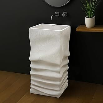 Plantex Pedestal Matt Wash Basin/Acrylic Resin & Quartz Free Standing Wash Basin/Square Basin for Bathroom/Home/Office - (10040, Beige)