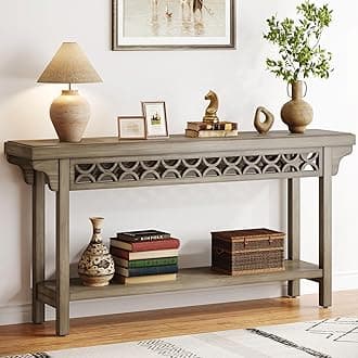 70.8-Inch Solid Wood Long Console Table, Farmhouse Entryway Table with Storage, Narrow Sofa Table Grey Couch Table for Living Room Entryway Hallway (Gray)