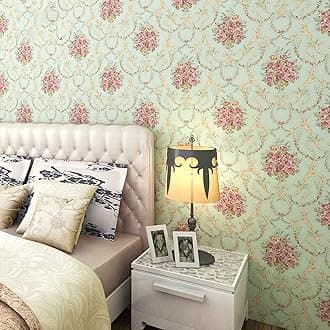wolpin Wall Stickers DIY Wallpaper (45 x 1000 CM, Sage Green) | Botanical Damask Flower Self Adhesive PVC Roll | Home Decoration for Living Room Hall Bedroom | Easy Peel and Stick Décor Paper
