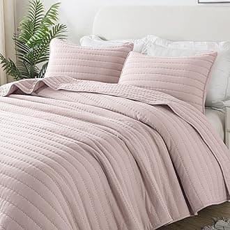 ROARINGWILD Pink Queen Size Quilt Bedding Sets with Pillow Shams, Full Lightweight Soft Bedspread Coverlet, Quilted Blanket Thin Comforter Bed Cover for All Season, 3 Pieces, 90x90 inches