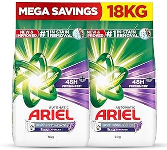 Ariel Fast Dissolving Laundry Detergent Powder with Lavender, (2x9) 18 KG