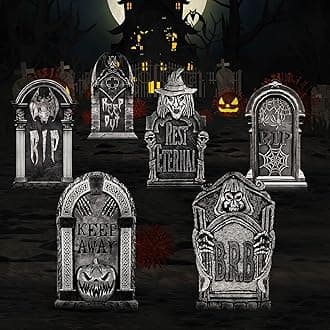 22 Inch Halloween Tombstones Yard Sign with Metal Stakes, 6Pcs Large Outdoor Graveyard Tomb Stones Decorations, Scary RIP Fake Gravestones Decor for Cemetery Lawn