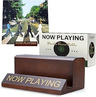 Now Playing Vinyl Record Stand - Vintage Brown/Gold Wooden Vinyl Record Holder for Albums & Record Now Spinning Record Stand for Turntables & Accessories Gifts For Vinyl Record Lovers!
