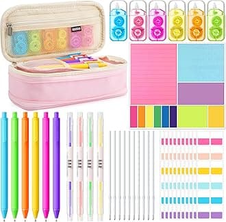 Janlaugh 38 Pcs Aesthetic College School Supplies with Pen Case Sticky Notes Gel Pens Highlighters Correction Tapes Back to School Stationery Kit(Neon Color,Vibrant)