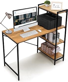 ABOUT SPACE Computer Table for Home - 4 Tier Storage Study Desk for Students, Adults Work Table for Home Office - PC, Laptop, Desktop with Bottom Storage (Teak Color - L 110 x B 51 x H 110 cm)