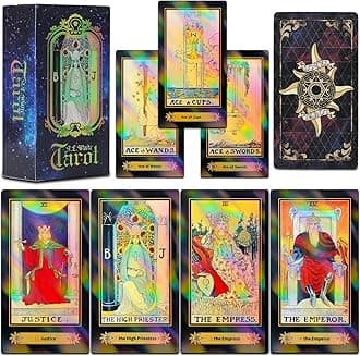 Smoostart 78 Tarot Cards with Guidebook, Holographic Tarot Cards Deck Future Telling Game with Colorful Box