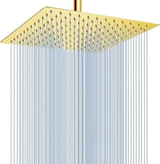 Rain Shower Head - Voolan 12 Inches Large Rainfall Shower Head Made of 304 Stainless Steel - Perfect Replacement for Your Bathroom Showerhead (12" Gold)