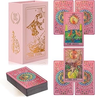 Tarot Cards for Beginners Pink Tarot Cards with Guide Book Gold Foil with Meanings on Them 78 Classic Origina Rider Waite Taro Deck Fortune Telling Game（Pink）