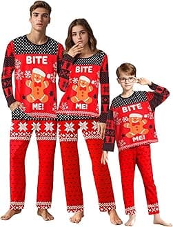 IFFEI Matching Family Pajamas Sets Christmas PJ's Letter Print Top and Plaid Bottom Sleepwear Jammies with Pockets