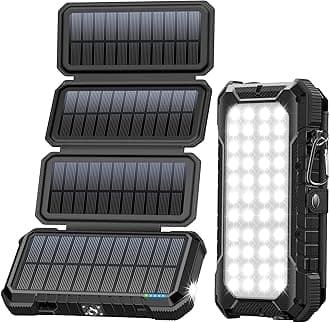 BLAVOR Solar Charger Power Bank, PD 18W Fast Charging 20000mAh Battery Pack with 4 Foldable Panels, Portable Solar Powered USB C Charger with Camping Flashlight Compass Carabiner for Cell Phone