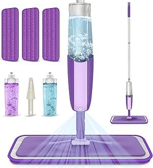 MEXERRIS Aluminium Microfiber Floor Cleaning Spray Mop with Removable Washable Cleaning Pad and Integrated Water Spray Mechanism (Steel) (Purple Mop)