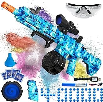 Electric Gel Ball Blaster, High Speed Automatic Splatter Ball Blaster with 40000+ Water Beads and Goggles, JIFTOK Rechargeable Splatter Ball Toys for Outdoor Activities Shooting Game（Blue）
