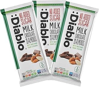 Diablo No Added Sugar Chocolate Bar – Milk Chocolate with Almonds, Sweetened with Stevia, Gluten Free, Ideal for Any Occasion, Birthdays, Valentines, or Gift Hampers, 75g (Pack of 3)