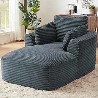 45” Chaise Lounge Chair Indoor, Corduroy Oversized Chaise Lounge with 3 Pillows for Bedroom Living Room, Boneless Chair with Armrest, No Assembly Required (Dark Grey)