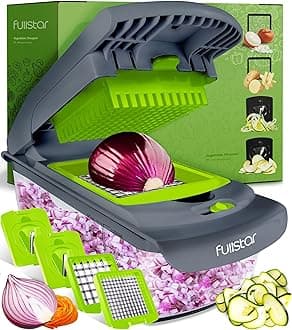 Fullstar Vegetable Chopper & Cutter - Slicer Dicer Spiralizer with Container for Food Veg Onion Cucumber Tomato Salad Potato French Fry - Kitchen Gadgets & Accessories (PRO 4-in-1, Grey/Green)