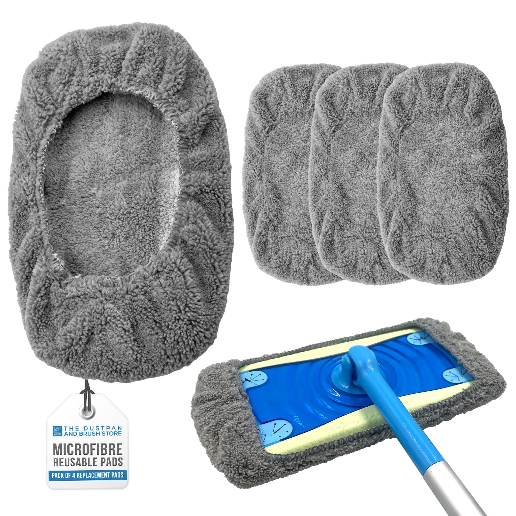 4 Pack Microfiber Mop Pads Replacement for Laminate Floor Mop - Reusable Head, Flash Refill Pads - Machine Washable, Ideal Floor Cleaner Flat Head for Wood, Tiles, Marble