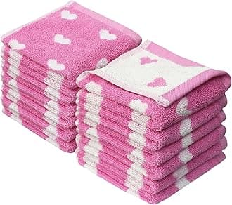 ORIGINAL KIDS - 12 Pack 100% Cotton Kids Washcloth Hearts 12x12 Pink
