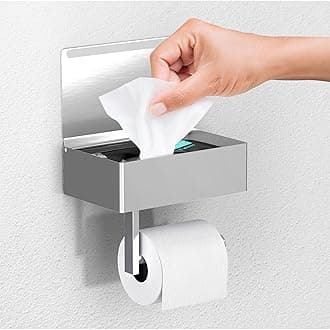 Day Moon Designs Brushed Nickel Toilet Paper Holder with Shelf - Wipe Holder for Bathroom, Flushable Wipes Dispenser - Toilet Paper and Wipes Holder - Toilet Paper Holder with Storage, Tampon Holder
