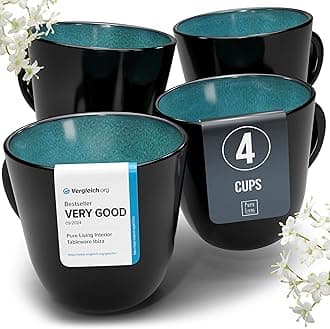 Stoneware coffee mugs set 4 pcs – 14.5 oz petrol blue ceramic cups – Dishwasher and microwave safe – Stylish modern coffee cup set – Dinner service Pure Living Interior Design