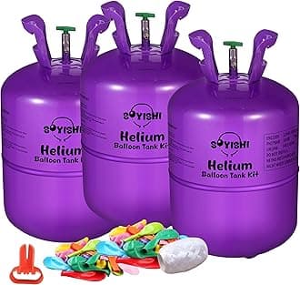 13.4L Helium Tank for Balloons at Home Balloon Pump Kit Up to 50 Assorted Latex Balloons White Curling Ribbon and Balloon Tie Tool (3 Tank)