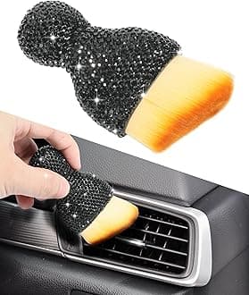 Car Detailing Brush,Car Interior Dust Sweeping Soft Brush,Bling Car Accessories for Women,Car Interior Cleaning Tool with Diamond,Auto Interior Dust Brush for Dashboard (Black)