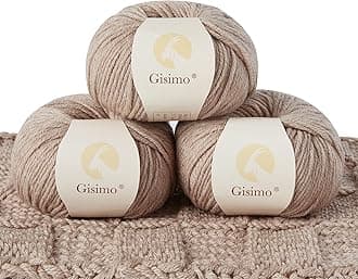 100% Merino Wool Yarn, 6-Ply Luxurious and Soft Yarn for Hand Knitting & Crocheting, 1.76 OZ/50g, 127 yds/116 Meters (Camel, 3 Balls)
