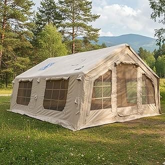 Coody Inflatable Canvas Camping Tents with Stove Jack – Premium Air Beam Family Glamping Tent, Breathable Cotton Canvas, Fast Setup Air Tent with Pump