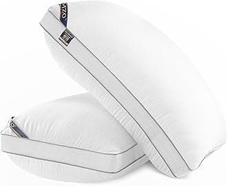MZOIMZO Luxury Comfy Hotel Collection Bed Pillows for Sleeping- Firm Queen Size Set of 2, Gusseted Cooling Side Mesh Design with Premium Down Alternative Filling for Back, Stomach or Side Sleepers