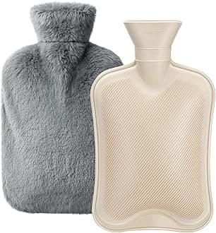 Dawdix 2L Natural Rubber Hot Water Bottle with Cover, Leakproof Design for Hot & Cold Compress, Ideal for Menstrual Cramps/Hand & Feet Warmer/Neck & Shoulder Pain Relief, Ultra-Soft Touch, Gray