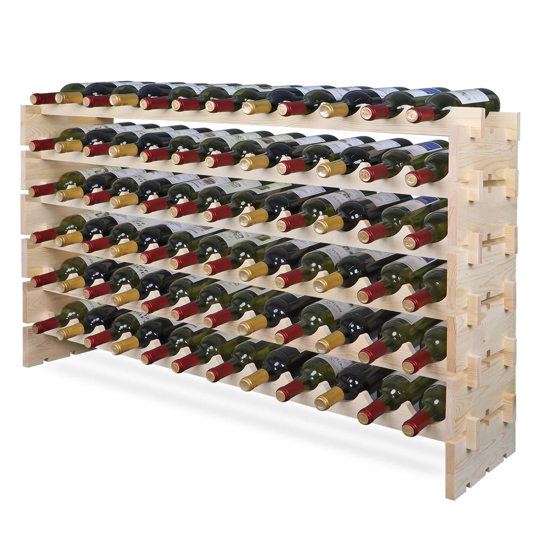 Smartxchoices 72 Bottle Large DIY Stackable Modular Wine Rack Wood Free Standing Floor Wine Storage Rack Wine Bottle Holder Display Shelves Wobble-Free (72 Bottle)