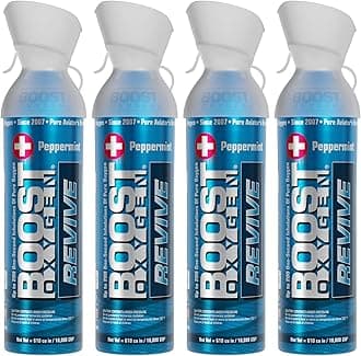 Boost Oxygen Large Revive Peppermint Aroma 10 Liter Canister | All-Natural Resiratory Support for Aerobic Recovery, Altitude, Performance and Health (4 Pack)