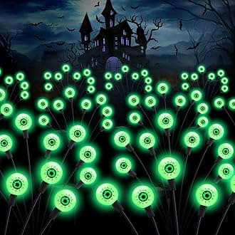 ASMAD Scary Solar Eyeball Lights, Waterproof Swaying Firefly Path Lights for Outdoor/Halloween Decorations/Garden/Yard/Patio/Party Decor, Green Eyeball, 4 Pack, 32 LEDs
