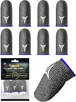 8 Pack Gaming Finger Sleeves for Mobile Gaming, 0.3mm Silver Fiber, Smooth Operation, Anti-Sweat, Extremely Thin, Nuozme Finger Sleeves Compatible with Mobile Phone Tablet Devices(Blue)