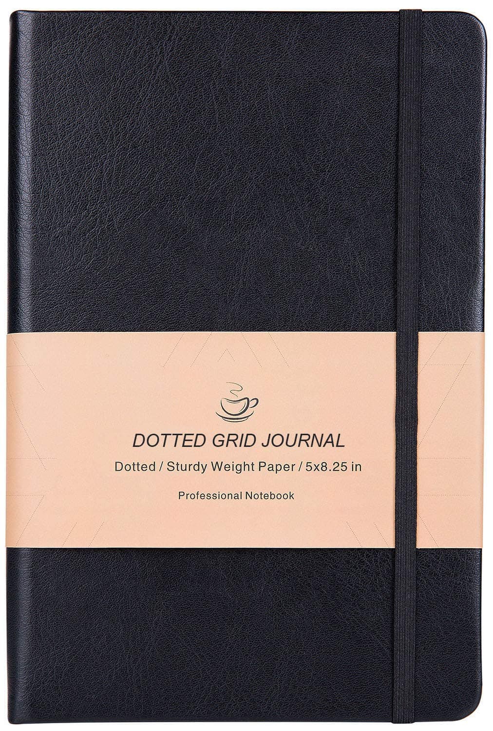 Dotted Grid Notebook/Journal - Dot Grid Hard Cover Notebook, Premium Thick Paper with Fine Inner Pocket, Black Smooth Faux Leather, 5''×8.25''