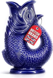 The Bubble Jug Fish Shaped Glouglou Decanter, Dark Cobalt Blue Jug Vase, Extra Large 1.5 Litre, Ceramic Home Decoration for Cocktails, Water and Gin