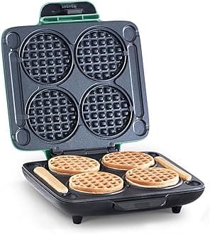DASH Multi Mini Waffle Maker: Four Mini Waffles, Perfect for Families and Individuals, 4 Inch Dual Non-stick Surfaces with Quick Release & Easy Clean - Aqua