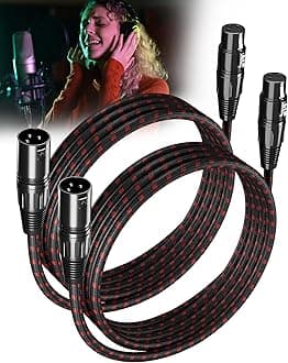 XLR Microphone Cable 6 ft 2 Pack Braided Balanced Shielded XLR Cables Male to Female 3-Pin Connector for Microphones Recording, Audio Mixer, Amplifier，Speaker,Camcorder