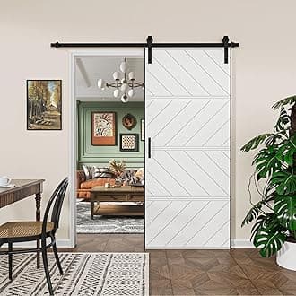Modern Paneled Manufacture Wood Sliding Barn Door Wave Design with Installation Hardware Kit(Easy Installation),36"×84"