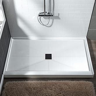 WOODBRIDGE 60"L x 34" W x 4"H Shower Base,Center Drain,Non-Slip Single Threshold Shower Pan, Solid Surface with Oil Rubbed Bronze Linear Drain Cover
