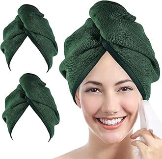 YoulerTex Microfiber Hair Towel Hairs Wrap: 2 Pack 10X26 Hair Dryer Towels for Women Absorbent Turban Twist Drying Shower Cap Curly Hairs Products for Hair's Care Accessories (Emerald)