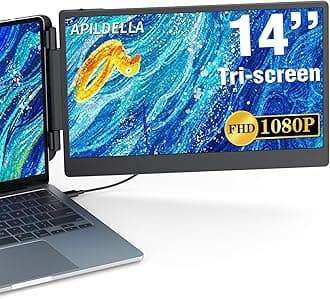 14’’ Dual Laptop Screen Extender, 1080P FHD Portable Dual Monitor for Laptop USB C HDMI, Plug-Play Laptop Monitor Extender for Dual Monitor Display for Mac/Windows, Fit 13”-17.3” Laptops