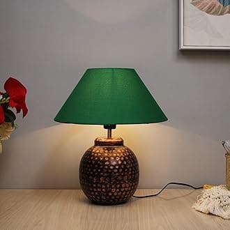 Homesake Antique Table Lamp Incandescent Hammered Oil-Rubbed Bronze Metal Linen Drum Shade For Living Room Family Bedroom, (Ginger Jar, Green )
