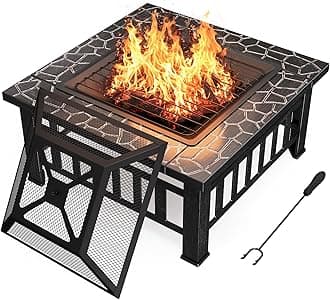 Devoko Outdoor Fire Pit, 32 Inch Firepit Table Metal Outdoor Fireplaces with Waterproof Cover for Outside Patio Camping (Silver)