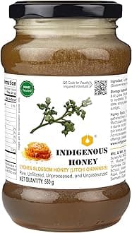 INDIGENOUS HONEY Litchi Honey golden and tangy Raw Pure Natural NMR Tested Unprocessed Honey 530 g Glass Jar (Pack of 1)