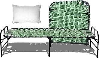 ARTEMIST Portable Single Folding Painted Bed With Pillow Space Saving Heavy Duty Foldable Khat Cot For Sleeping Sturdy Metal Frame Space Saving Design 3X6 Feet (Modern- Bed & Pillow)(Multi-Color)