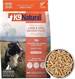 K9 Natural Lamb & King Salmon Freeze Dried Dog Food, High-Meat Natural Complete Meal or Meal Toppers for Dogs, Grass-Fed Lamb & King Salmon from New Zealand, Grain-Free, GMO-Free, 17.6oz