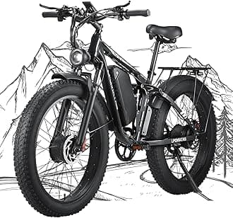 Peak 3000W/5000W Fat Tire Dual Motor Ebike 52V 23Ah/34Ah Battery,26"x4"/24”x4” Electric Mountain Bicycle for Adults Men 38MPH/46MPH Full Lockable Suspension Ebike 90 Miles/105 Mile Range（US Warehouse)