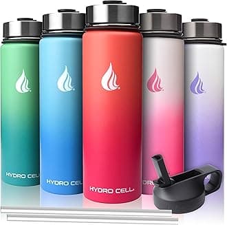 HYDRO CELL Stainless Steel Insulated Water Bottle with Straw - For Cold & Hot Drinks - Metal Vacuum Flask with Screw Cap and Modern Leakproof Sport Thermos for Adults (Black/White 24oz)