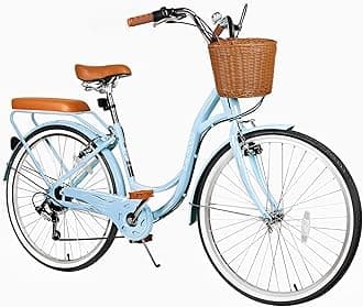 26 Inch Folding Beach Cruiser Bike for Women, 7-Speed Ladies Bike with Basket & Rack, Perfect for City Commuting's Bicycle, Ideal for Women and Adults