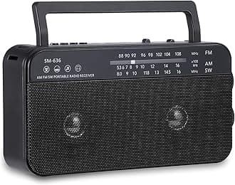 Portable AM FM Shortwave Radio with Bluetooth Speaker Plug in Wall, 3X D Cell Batteries Or AC Power Transistor Radio with 2 Tone Mode, Double Loud Speakers, Support AUX/USB/TF Card Play